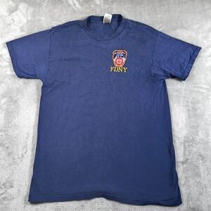 Vintage FDNY Shirt Mens Large Blue Embroidered New York Fire Fighters NYC